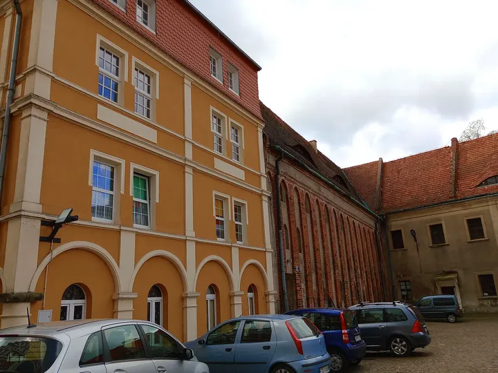 The decorated monastery frontage at Assumption Church, Żagań