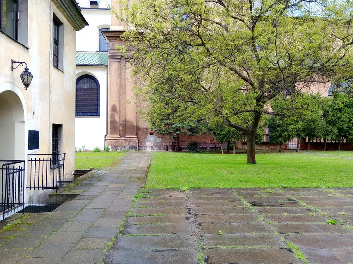 The church-side courtyard at Bernardine monastery garden