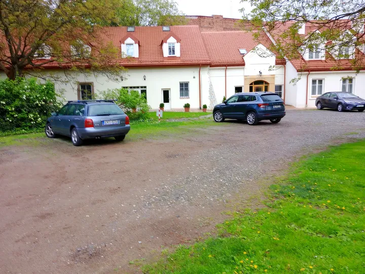 The paved courtyard beside the buildings at Bernardine monastery garden