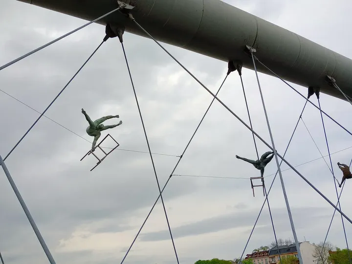 Acrobatic sculptures against the sky at Between Water and Sky sculptures