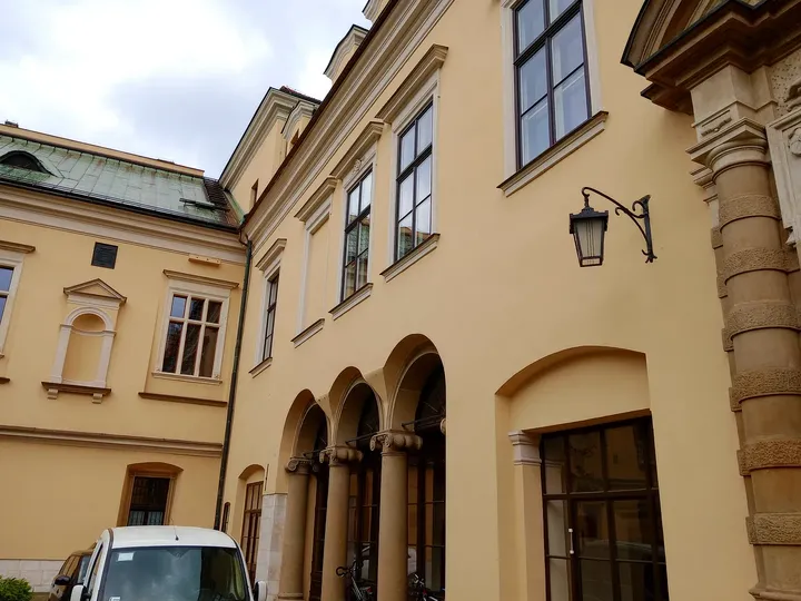 Courtyard arches and doorway at Bishops’ Palace, Kraków