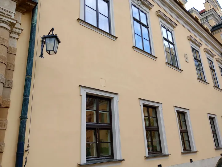 Upper palace walls and windows at Bishops’ Palace, Kraków