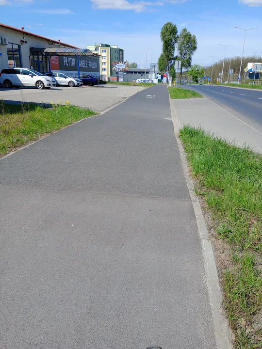 Paved cycle route near the street at Chemiczna–Łężyca cycling loop
