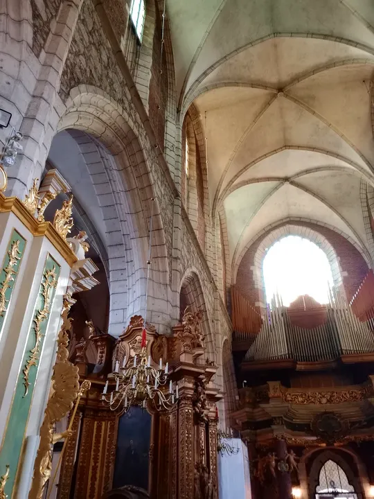 Upward view over the carved stalls at Corpus Christi Basilica, Kraków