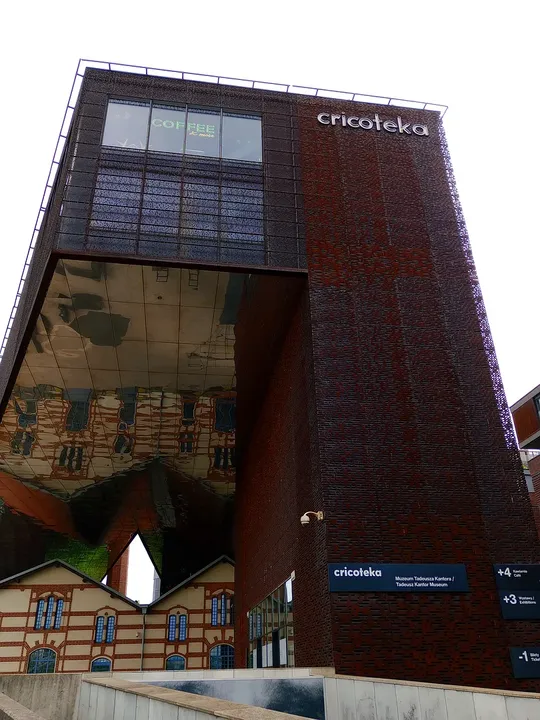 Full museum structure seen from the approach at Cricoteka