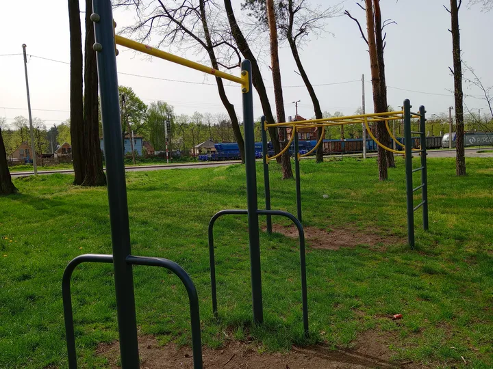 View along the parallel bars at Czerwieńsk outdoor exercise ground