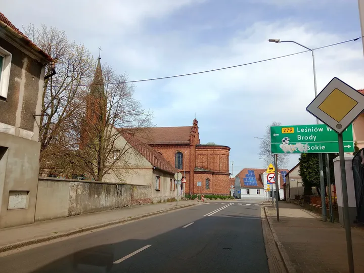 Road junction and local direction signs at Czerwieńsk town walk