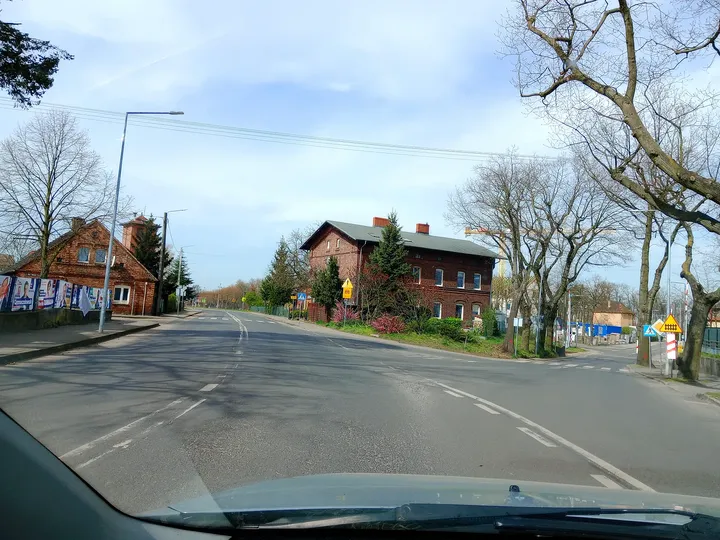 Street junction on the town walk at Czerwieńsk town walk