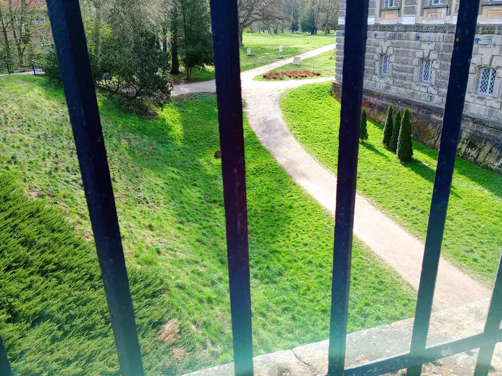 A path seen through the boundary railing at Ducal Palace, Żagań