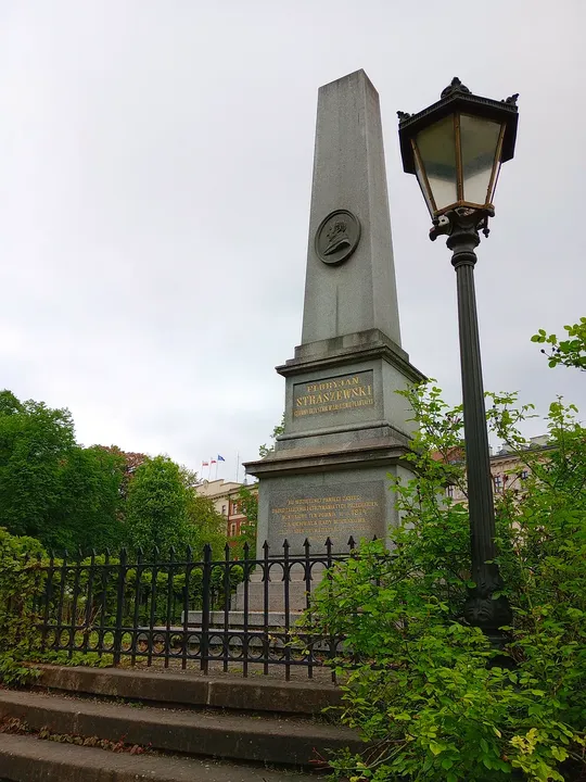 A street lamp beside the monument at Florian Straszewski monument