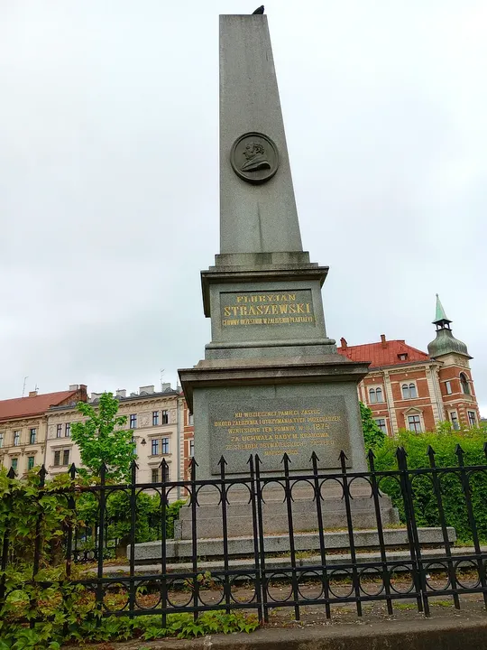 The obelisk beside the boundary railing at Florian Straszewski monument