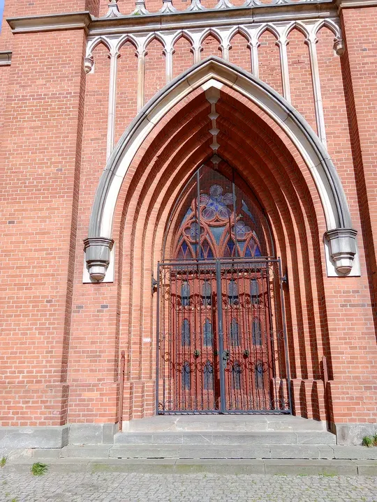 Tall arched doorway in the tower at Former Protestant church tower, Żagań