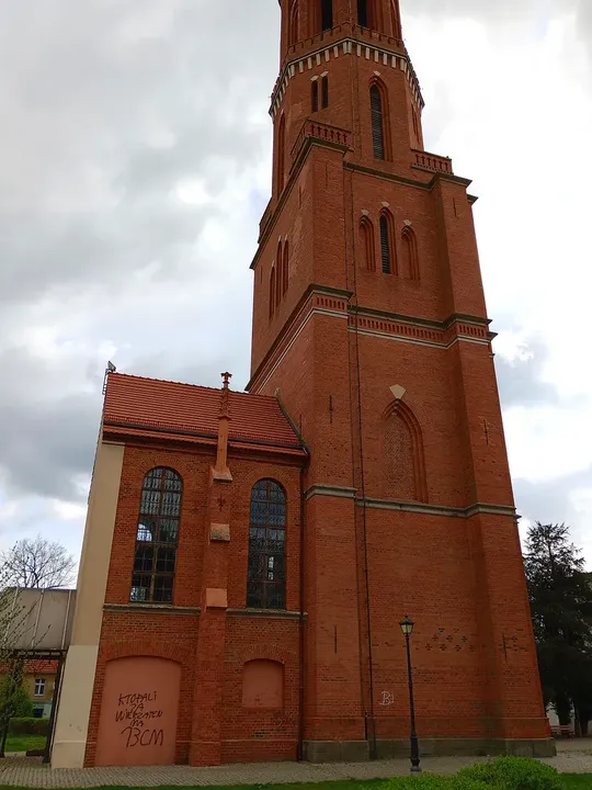 Full height of the surviving tower at Former Protestant church tower, Żagań