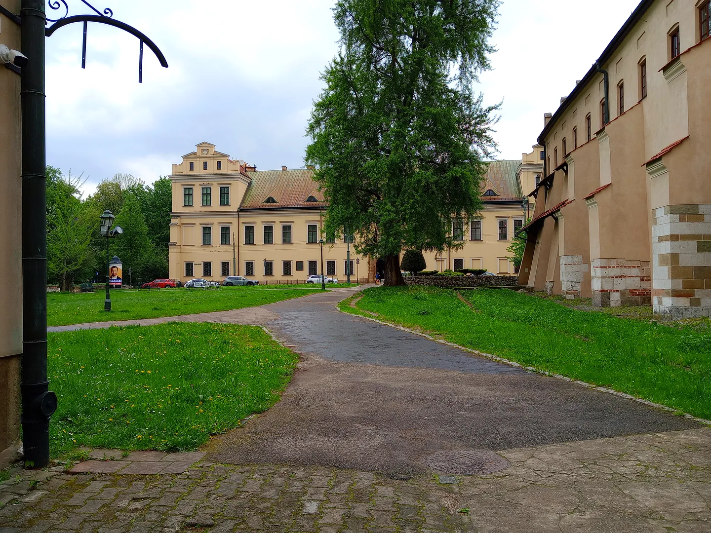 The lawn leading towards the neighbouring palace at Franciscan monastery, Kraków
