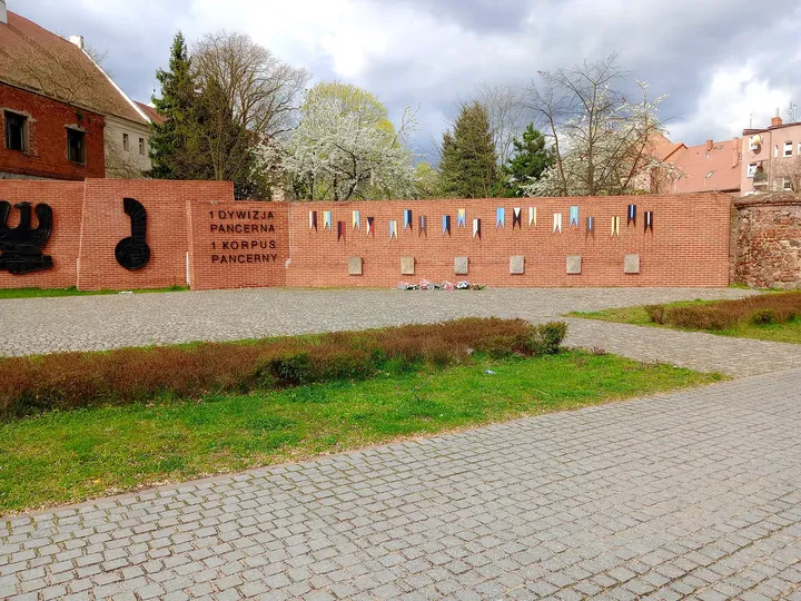 A gateway and surviving walls at General Maczek Square, Żagań