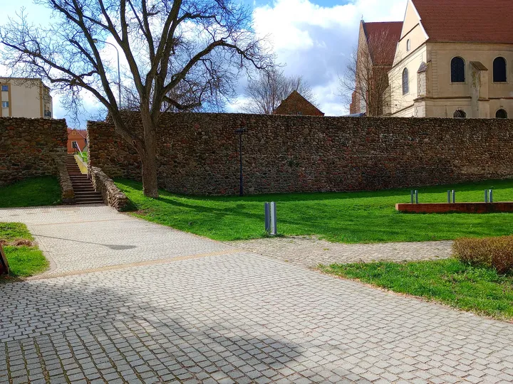 The paved approach to the square at General Maczek Square, Żagań