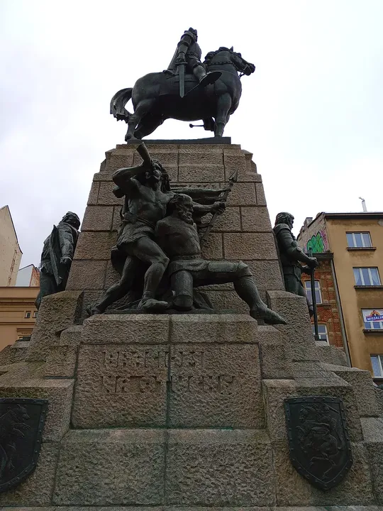 The horse and rider above the lower figures at Grunwald Monument