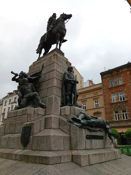 The equestrian figure from below at Grunwald Monument