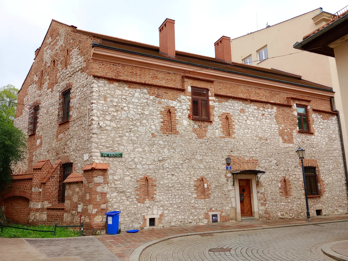 Older brick and stone presbytery wall at Holy Cross presbytery, Kraków