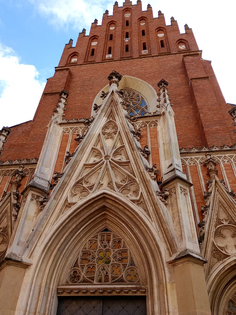 The church’s pointed entrance façade at Holy Trinity Basilica, Kraków