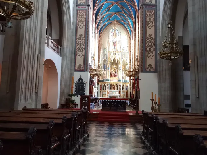The high altar at the end of the nave at Holy Trinity Basilica, Kraków