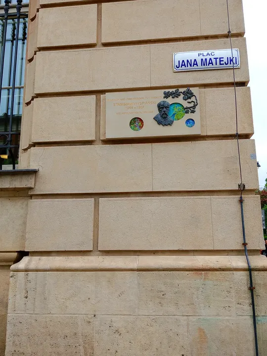 Street signs on the corner wall at Jan Matejko Square