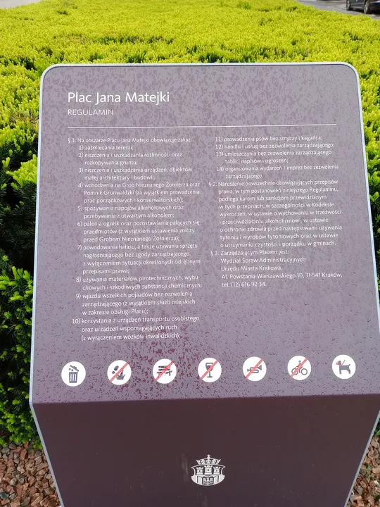 Historical information panel at Jan Matejko Square