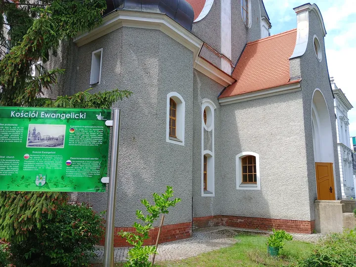The pale entrance façade at Jesus Church, Zielona Góra
