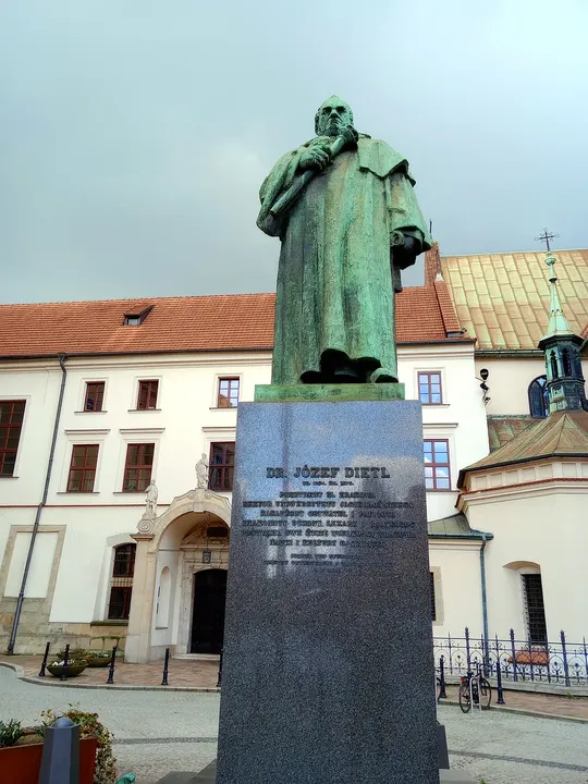 The bronze figure above its inscribed base at Józef Dietl monument