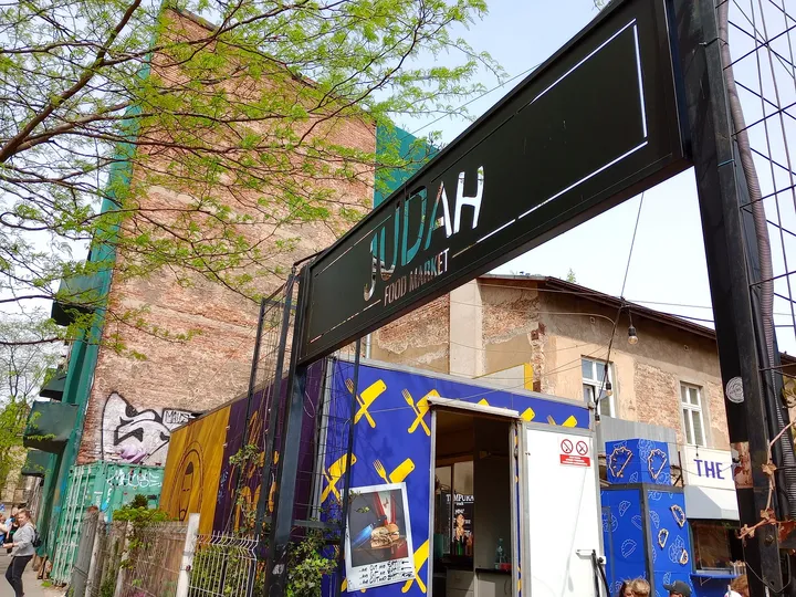 Judah lettering at the entrance at Judah mural