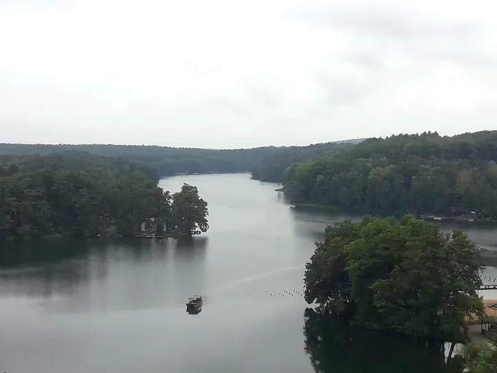 Broad lake view from the tower at Knights Hospitaller Castle, Łagów