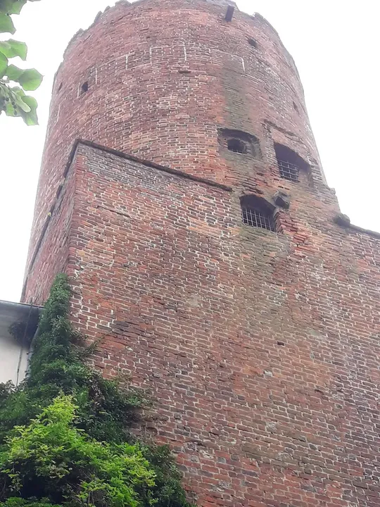 Brick tower viewed from the courtyard at Knights Hospitaller Castle, Łagów