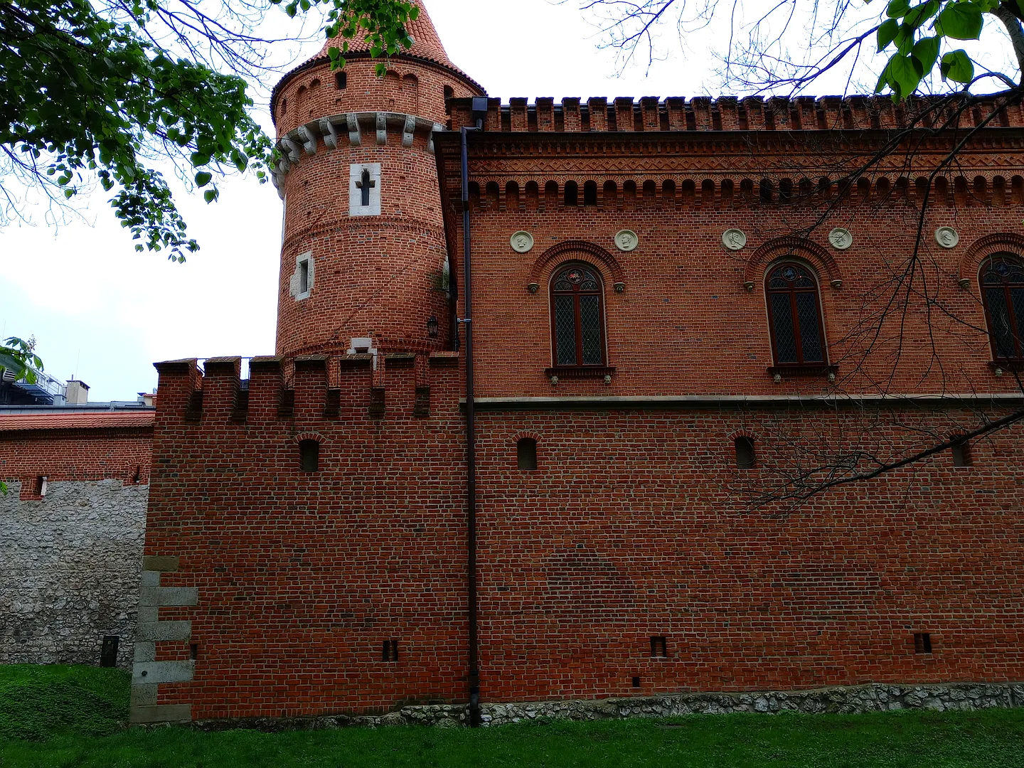 The brick bastion and pointed turrets at Kraków Barbican