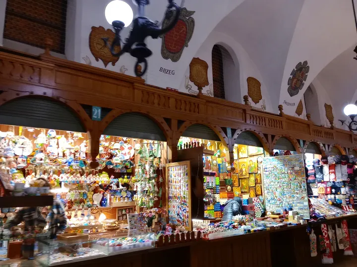 Shops inside the market hall at Kraków Cloth Hall
