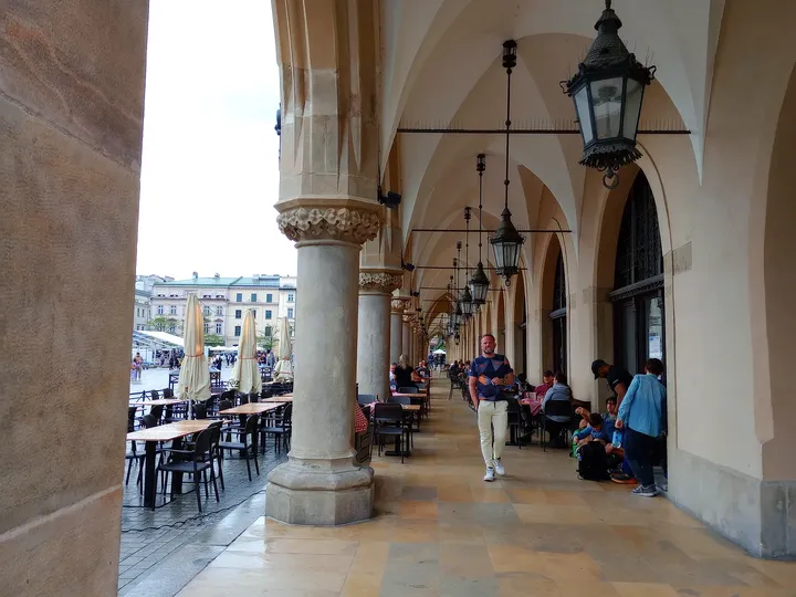 The outer arcade beside the square at Kraków Cloth Hall