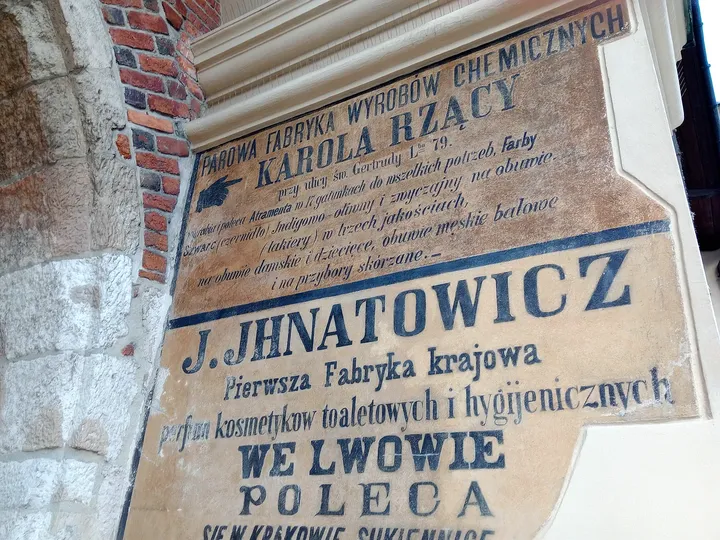 A historical poster displayed beside the hall at Kraków Cloth Hall