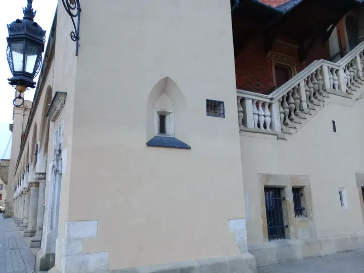 The courtyard-side stairs and walls at Kraków Cloth Hall