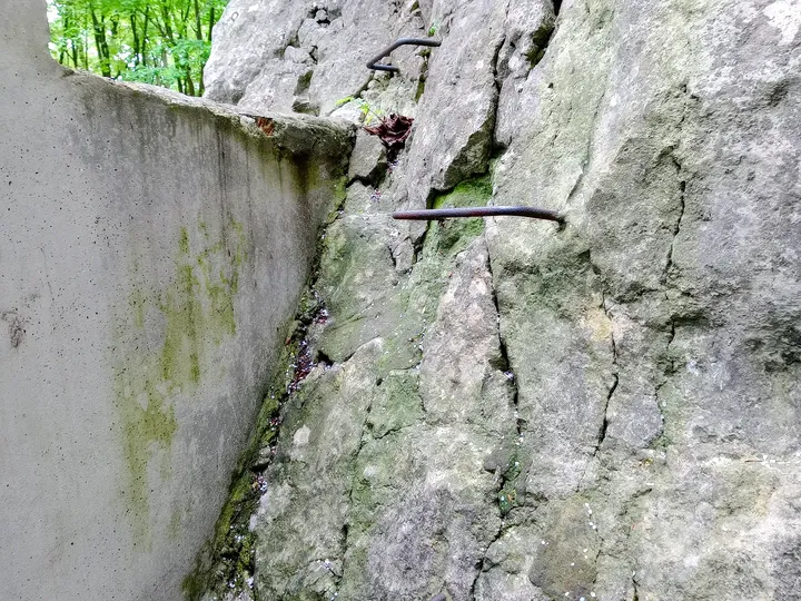 Rough stonework at the boundary at Kraków ghetto wall