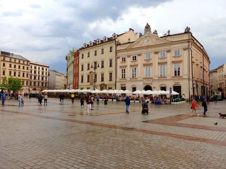 The arcaded edge of the Cloth Hall at Kraków Main Market Square