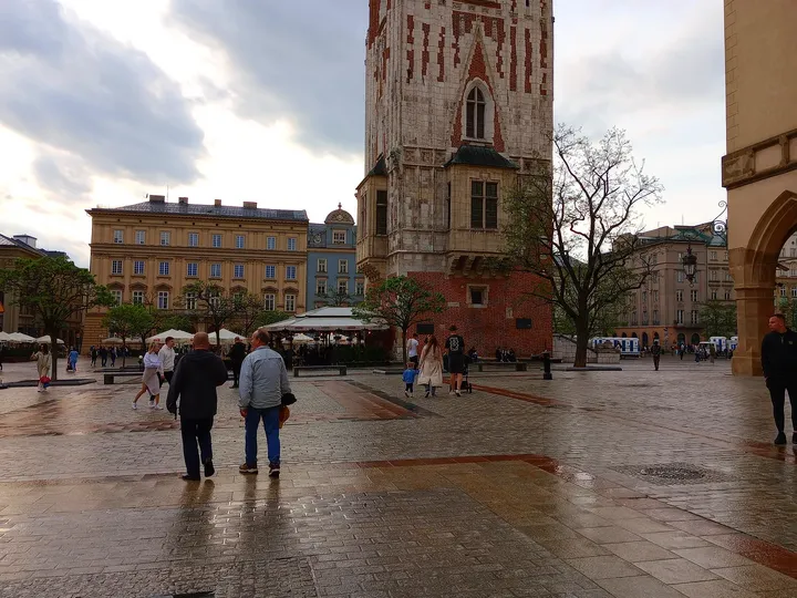 The statue base and paving at Kraków Main Market Square