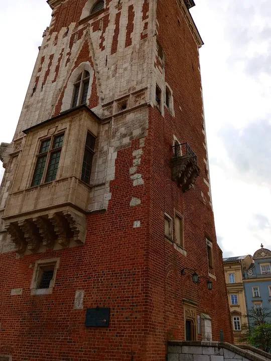 Stone details on the lower tower at Kraków Town Hall Tower