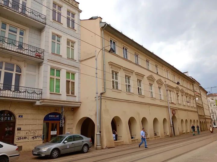 Tram route beside the townhouses at Krakowska Street