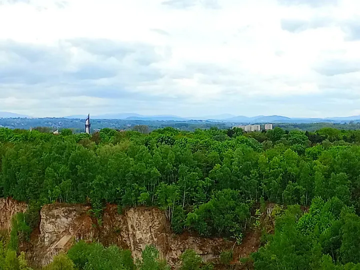 The quarry-side landscape below at Krakus Mound