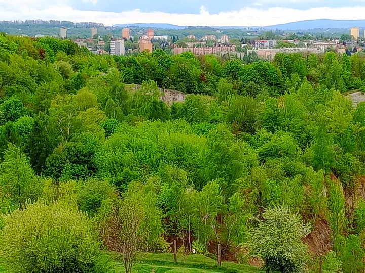 Green slopes below the mound at Krakus Mound