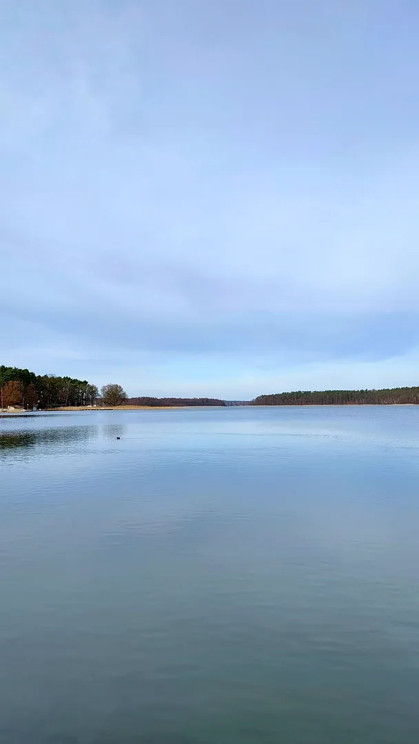 Open water and the distant treeline at Lake Niesłysz