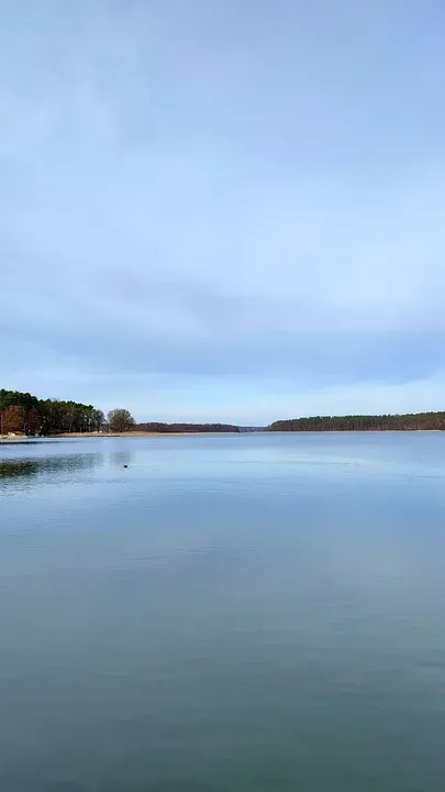 Open water and the distant treeline at Lake Niesłysz
