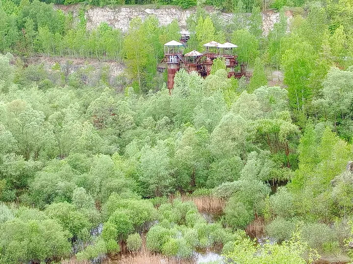 Metal industrial remains among the trees at Liban Quarry