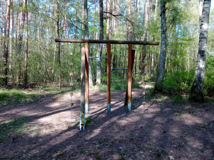 Workout stations beneath the trees at Liliowy Las outdoor exercise ground