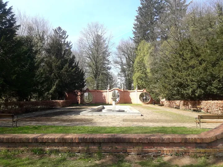 The formal garden’s paved axis at Manor Park, Iłowa