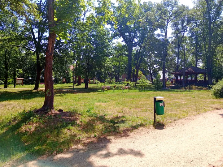 Tree-lined park path at Manor Park, Kiełpin